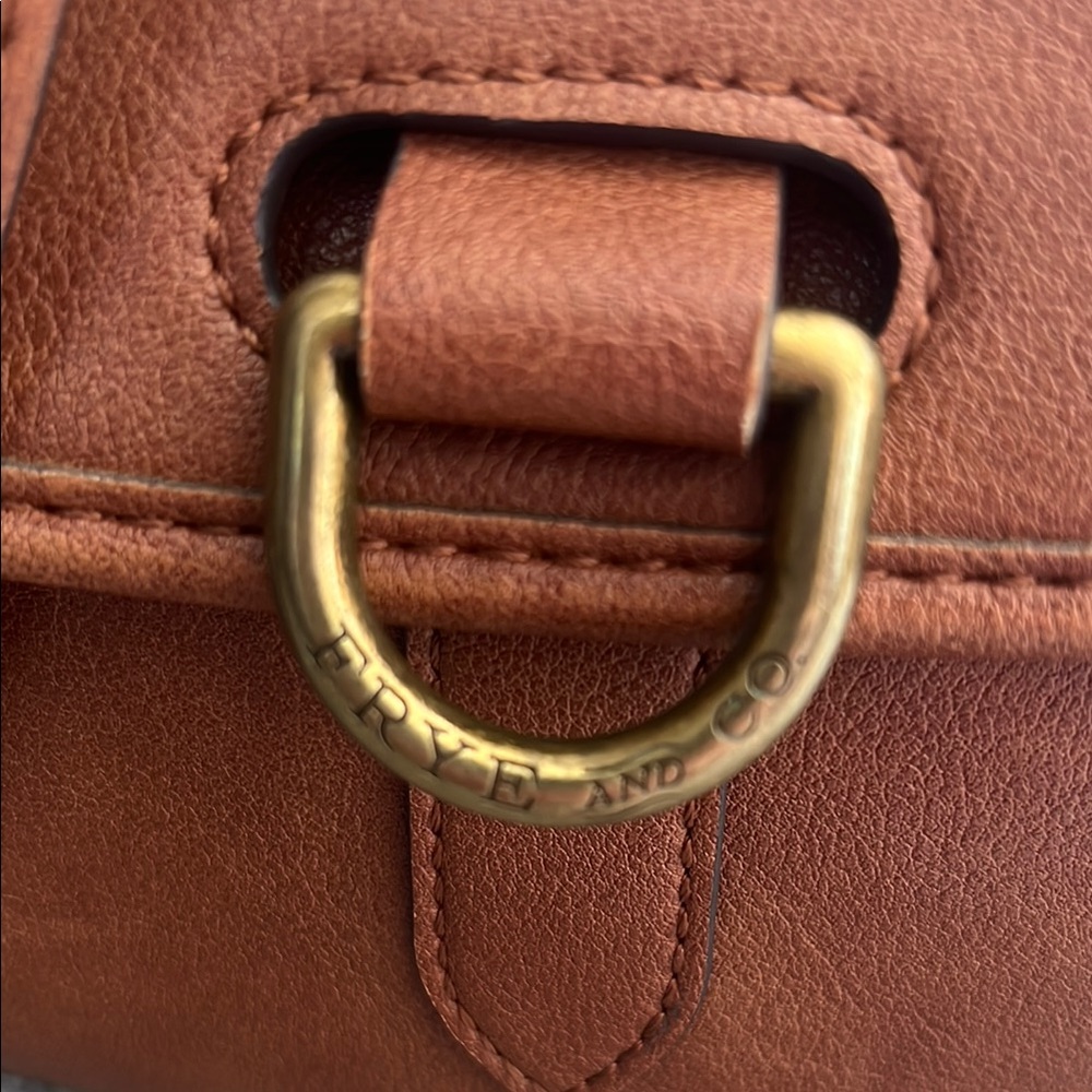 Frye & Co Cognac Faux Leather Crossbody Saddle Bag - Picture 3 of 8